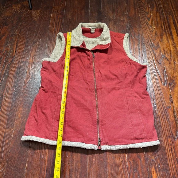 Duluth Trading Vest Womens L Red Canvas Sherpa Lined Heavyweight Chore Full Zip - Picture 2 of 13